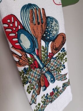 Kitchen Utensil Print Dish Towel - Green Blue Red